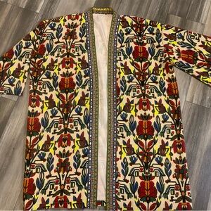 Printed Open-Front Women’s Coatigan - Cream & Multicolor
